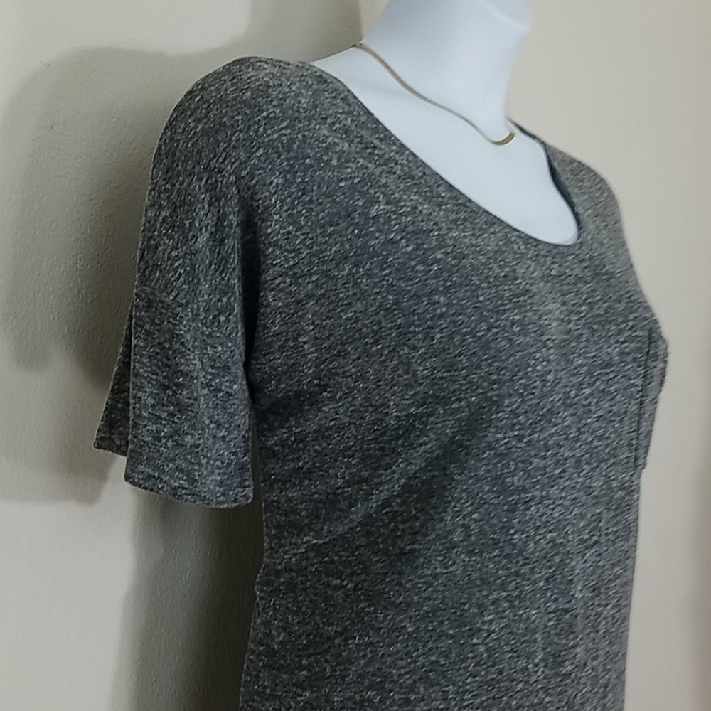 Linen Blend T-shirt short sleeve crew neck boyfriend front pocket Gray Relaxed - Picture 6 of 6